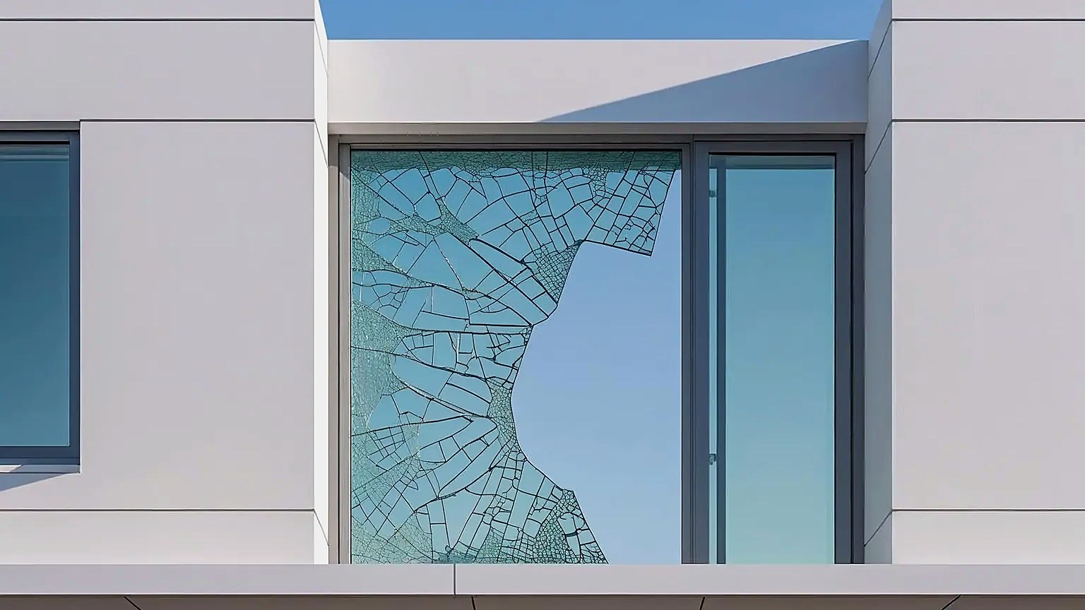 Cracked glass panel ready for emergency make-safe repair